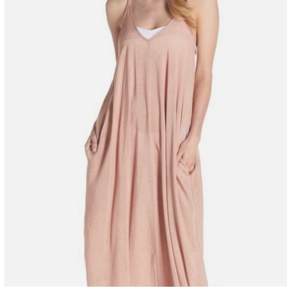 Nordstrom elan pink spaghetti strap maxi dress with pockets Sz large long - Picture 1 of 6